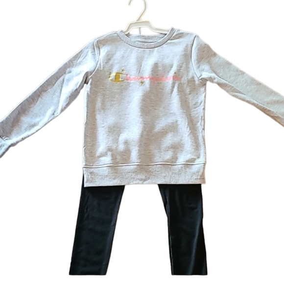 CHAMPION GIRLS SIGNATURE GRAY SWEATSHIRT & MATCHING BLACK LEGGINGS SIZE 5 - Picture 2 of 9